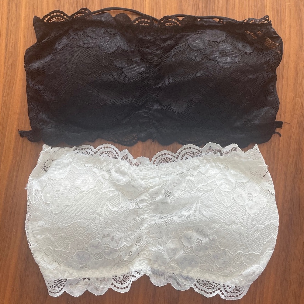 Set of 2 Bandeau Lace Bras w. Removable Pads-Size Small
